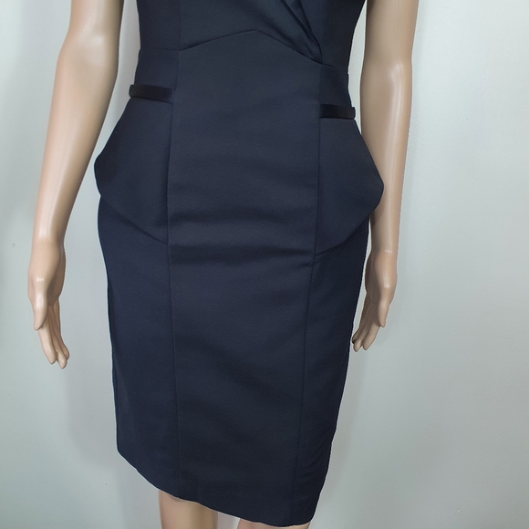 NWOT Cue  tuxedo midi pencil Dress Black Sze 8 sleeve Cotton slit office formal - Picture 6 of 10